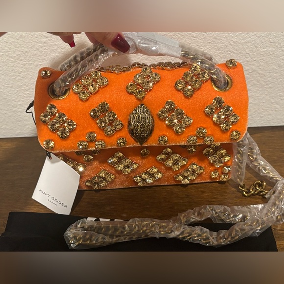 Kurt Geiger Kensington Orange Embellished Crossbody Bag - Picture 6 of 11